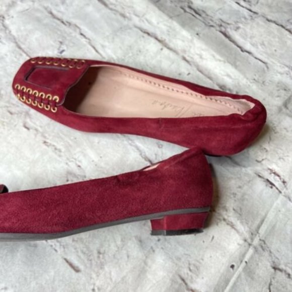 Daniel Barbara Red Square Toe Flats Made In Italy Suede Studded - Picture 6 of 6